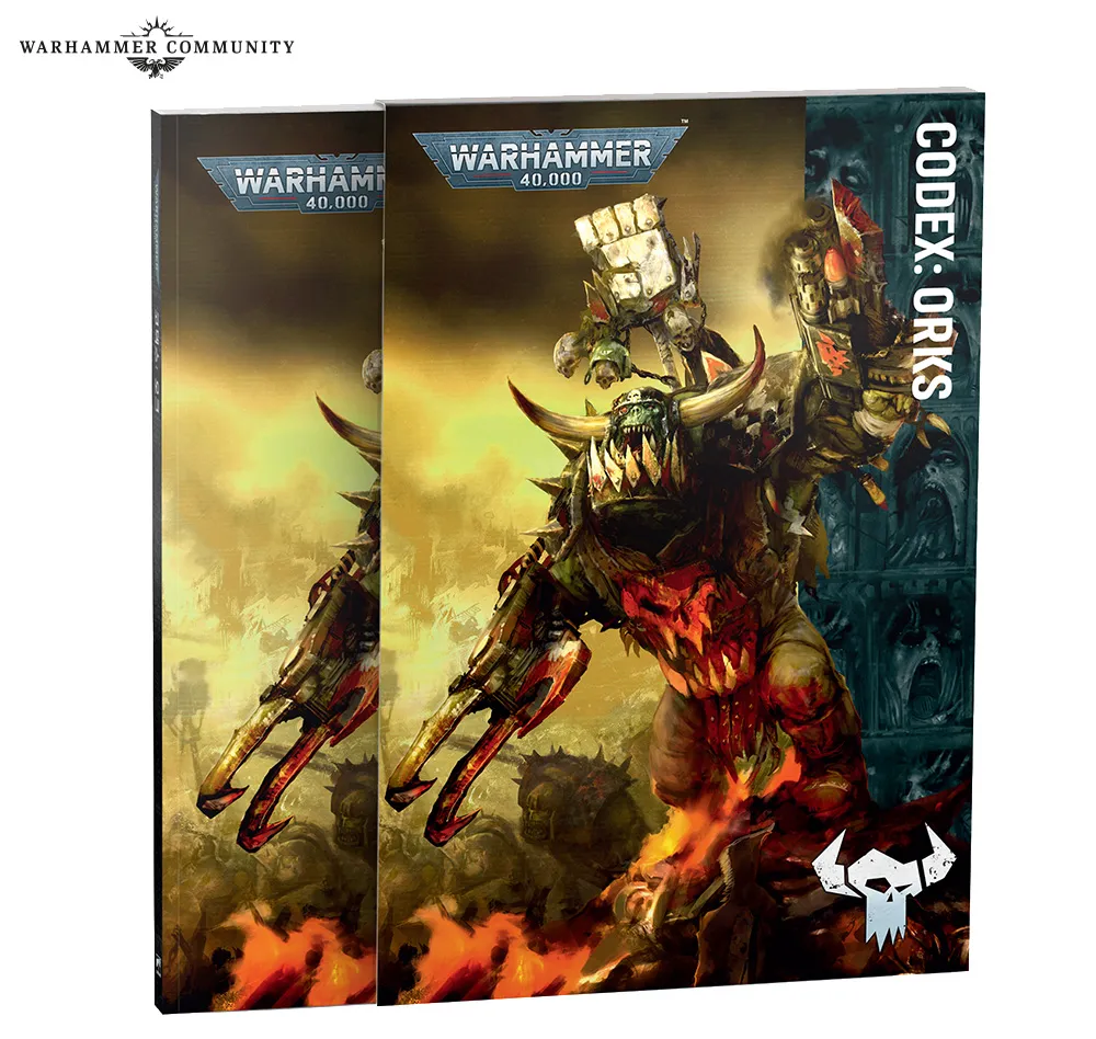 Estuche y tapa blanda del nuevo Codex Orkos sobre una mesa de juego