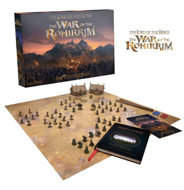 Contenido de la caja de inicio The War of the Rohirrim con miniaturas de Rohan y Tribus de las Colinas