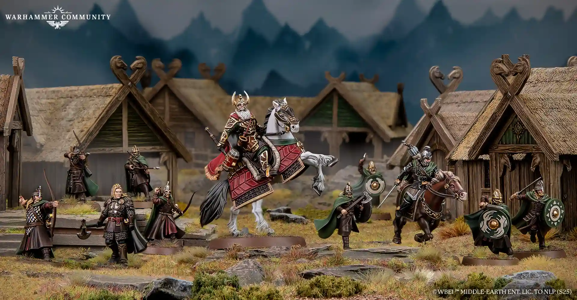 Miniaturas de guerreros de Roham defendiendo Edoras en la guerra de los Rohirrim