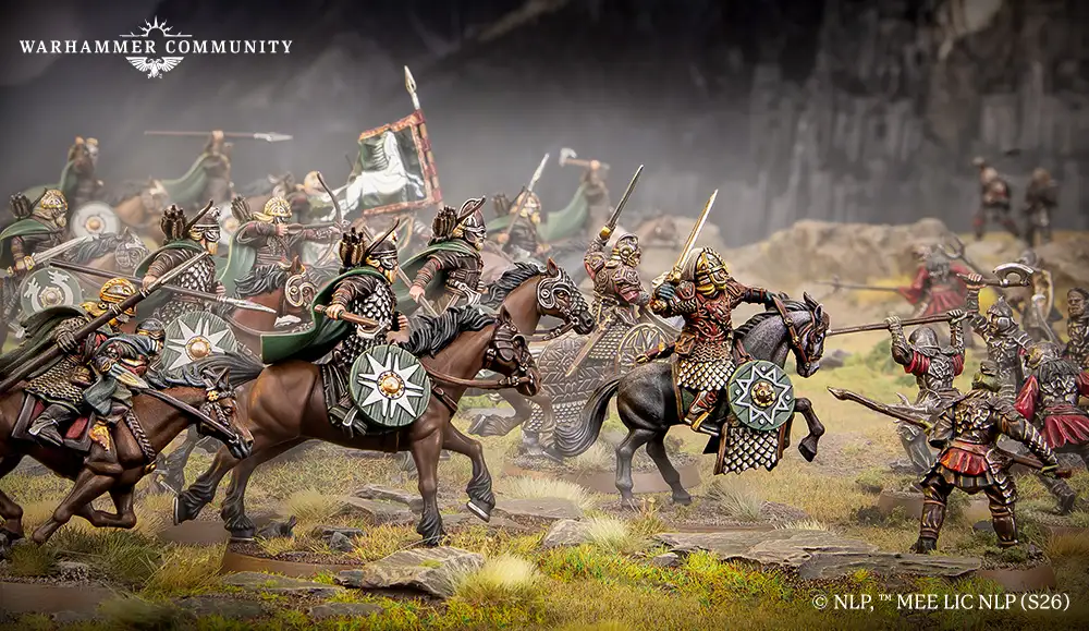 Miniaturas de guerreros de Roham defendiendo cargando