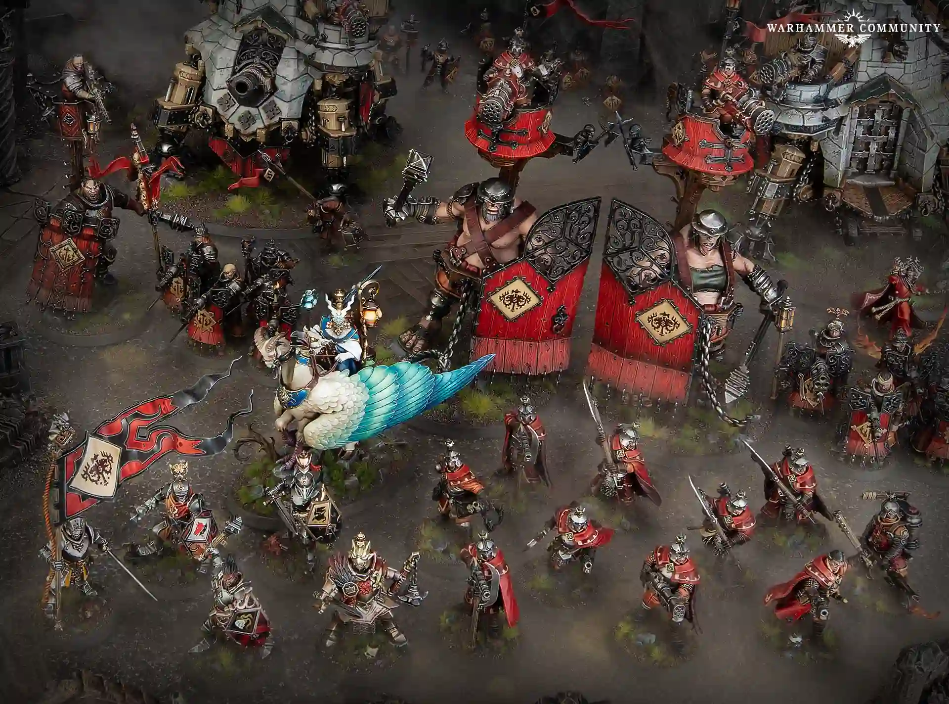 Ejército de Ciudades de Sigmar en formación Castelita desplegando el contraataque tras abrir el portón